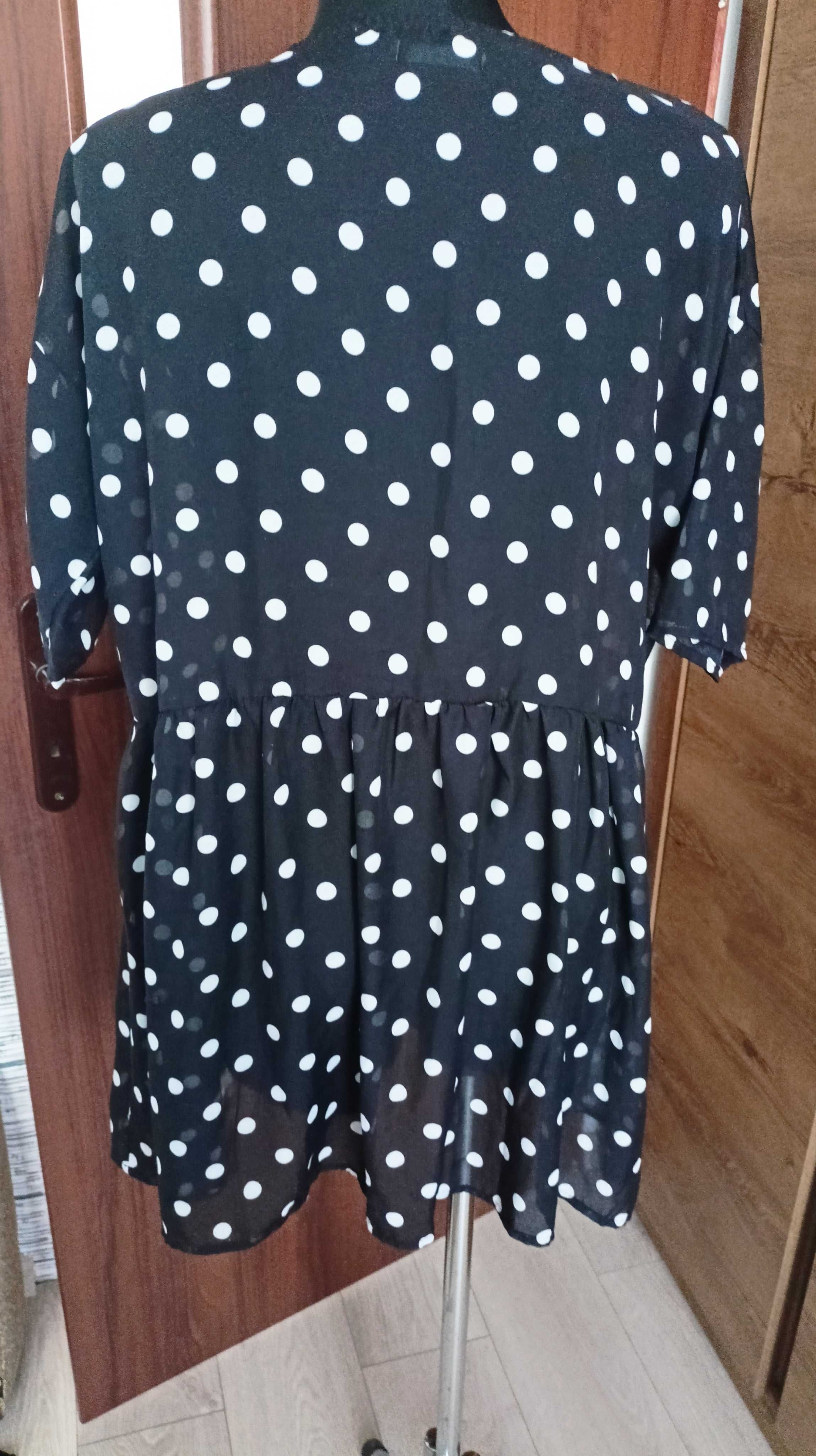 Tunika, bluza lub krótka sukienka czarna w białe kropki
