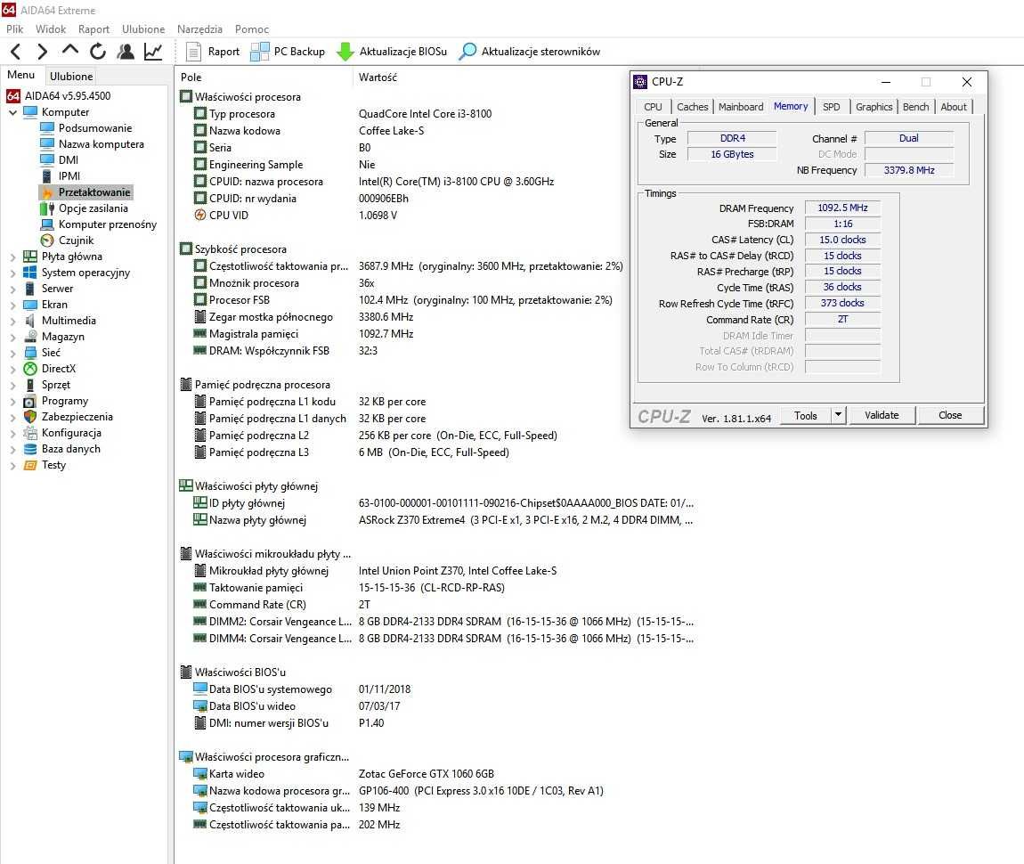Mocny Komputer Stacjonarny do gier  i3-8100; GTX 1060; Z370; 16GB