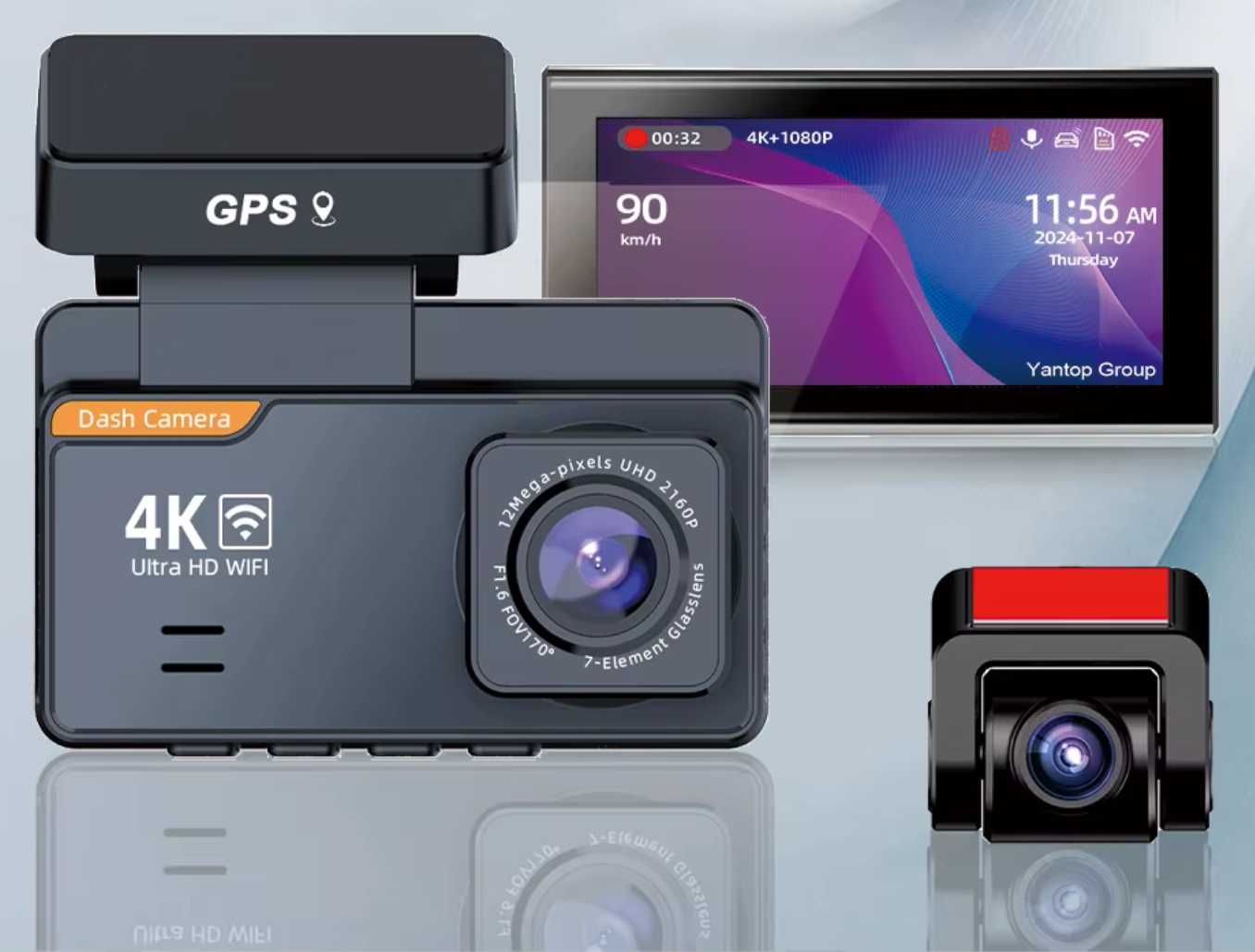 Rejestrator 4K FHD WiFi GPS ekran 3-cale 2-kamery sensor Sony G-sensor