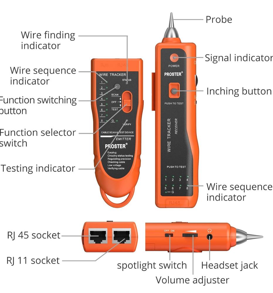 XQ 350 tester sieciowy, przenośny tracker kabli ze słuchawkami