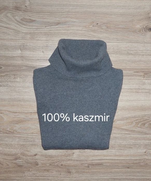 Sweter golf 100% kaszmir szary vintage