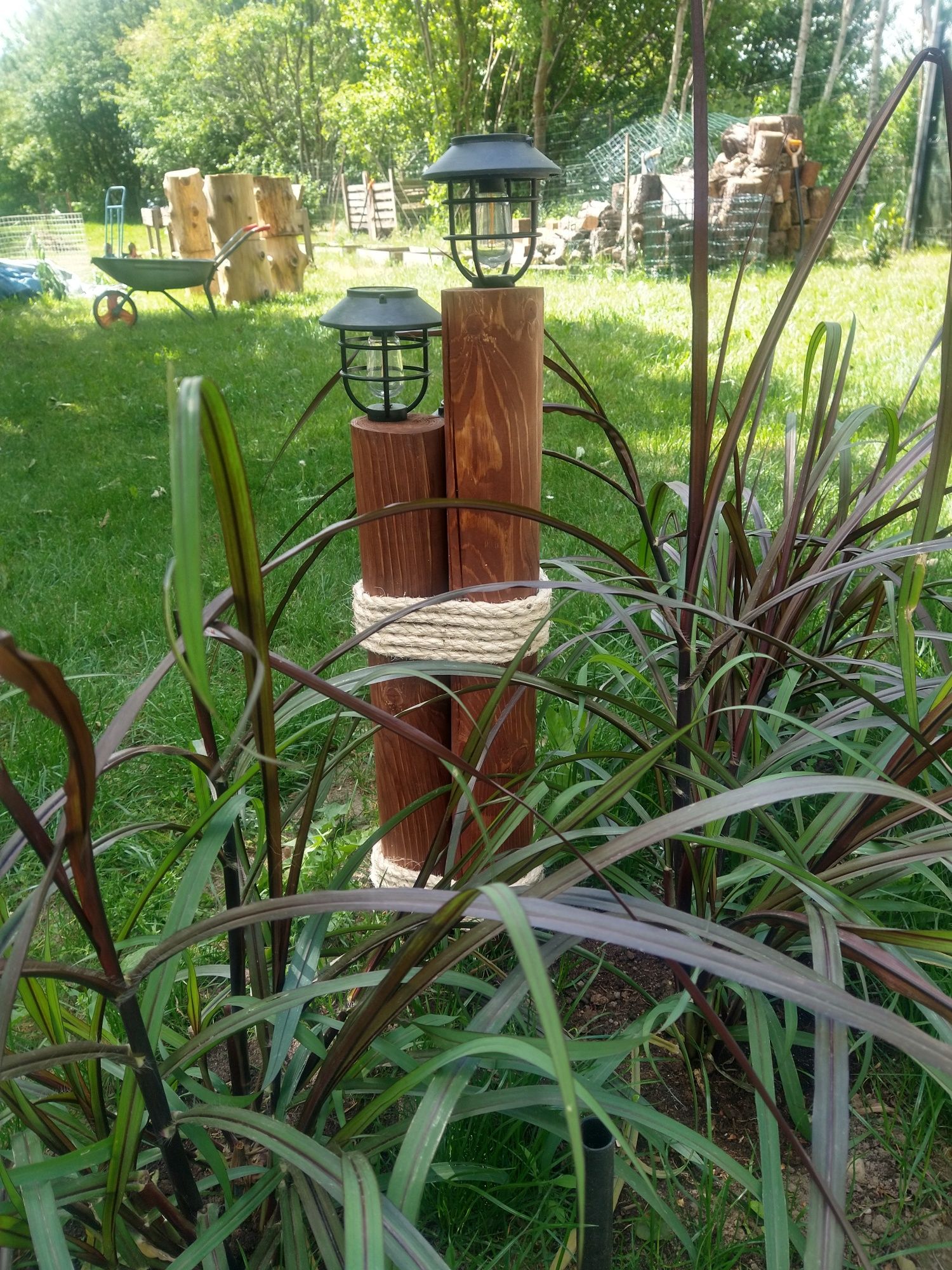 Lampka 3 płomienna na drewnie