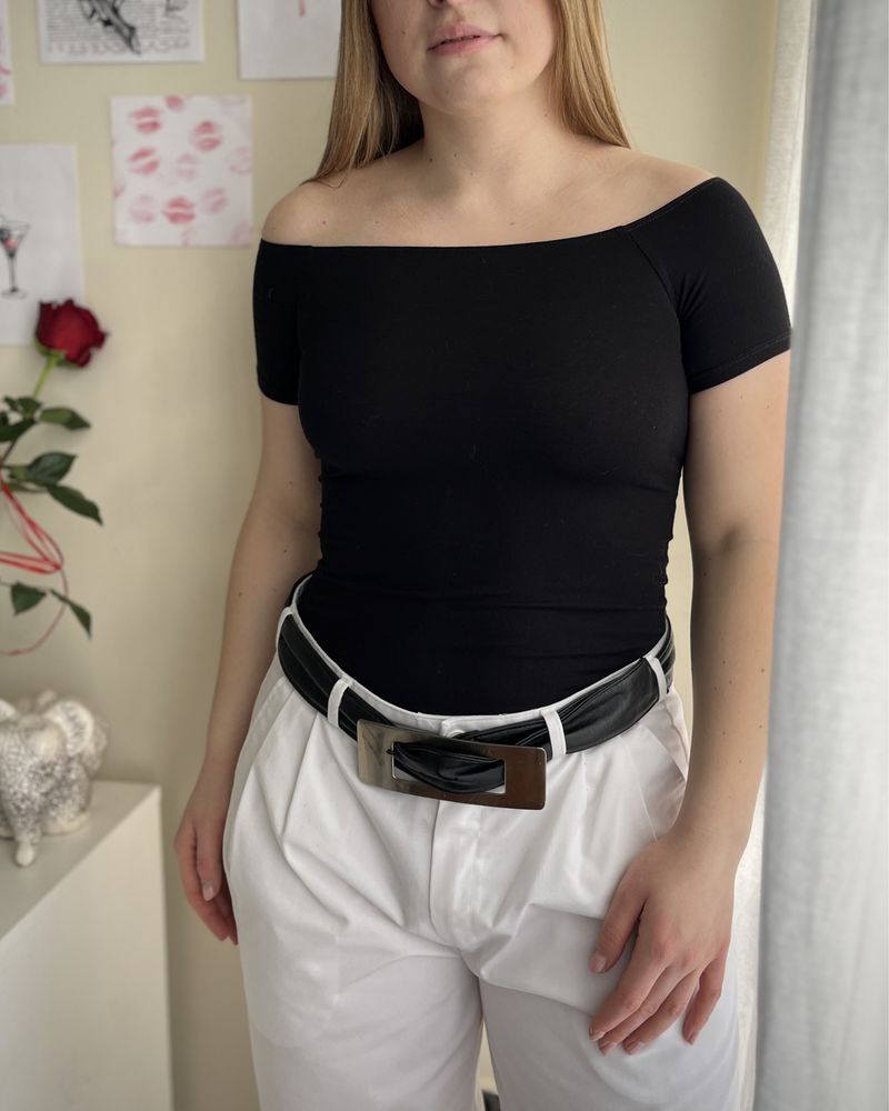 Czarne body bez ramion off shoulders dekolt łódka hiszpanka asos 36