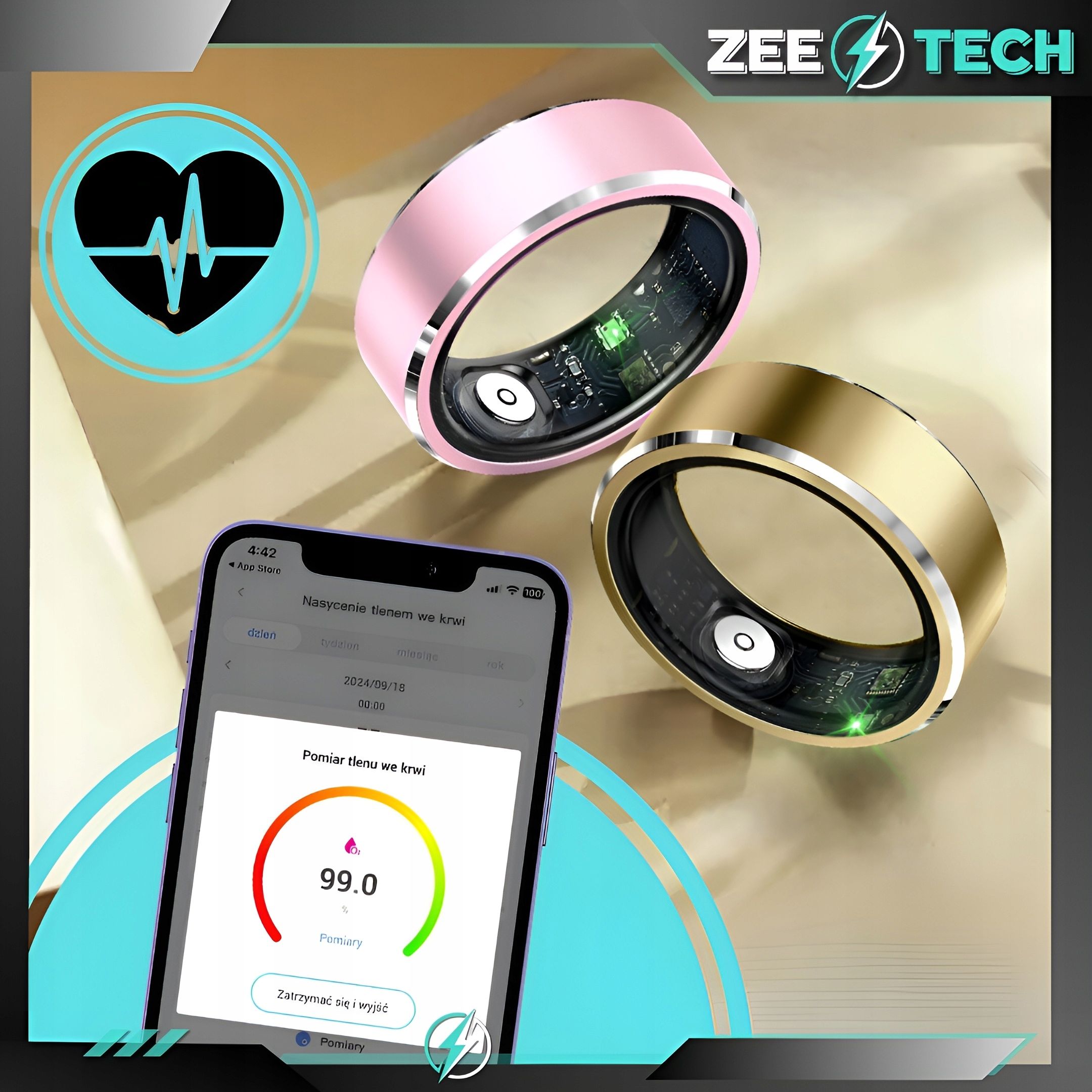 Smart Ring Inteligentny Pierścionek Tętno Sen Rozmiar 24 Smartring