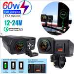 Ładowarka na kierownicę 60W QC3.0 PD gniazdo USB typu C Woltomierz
