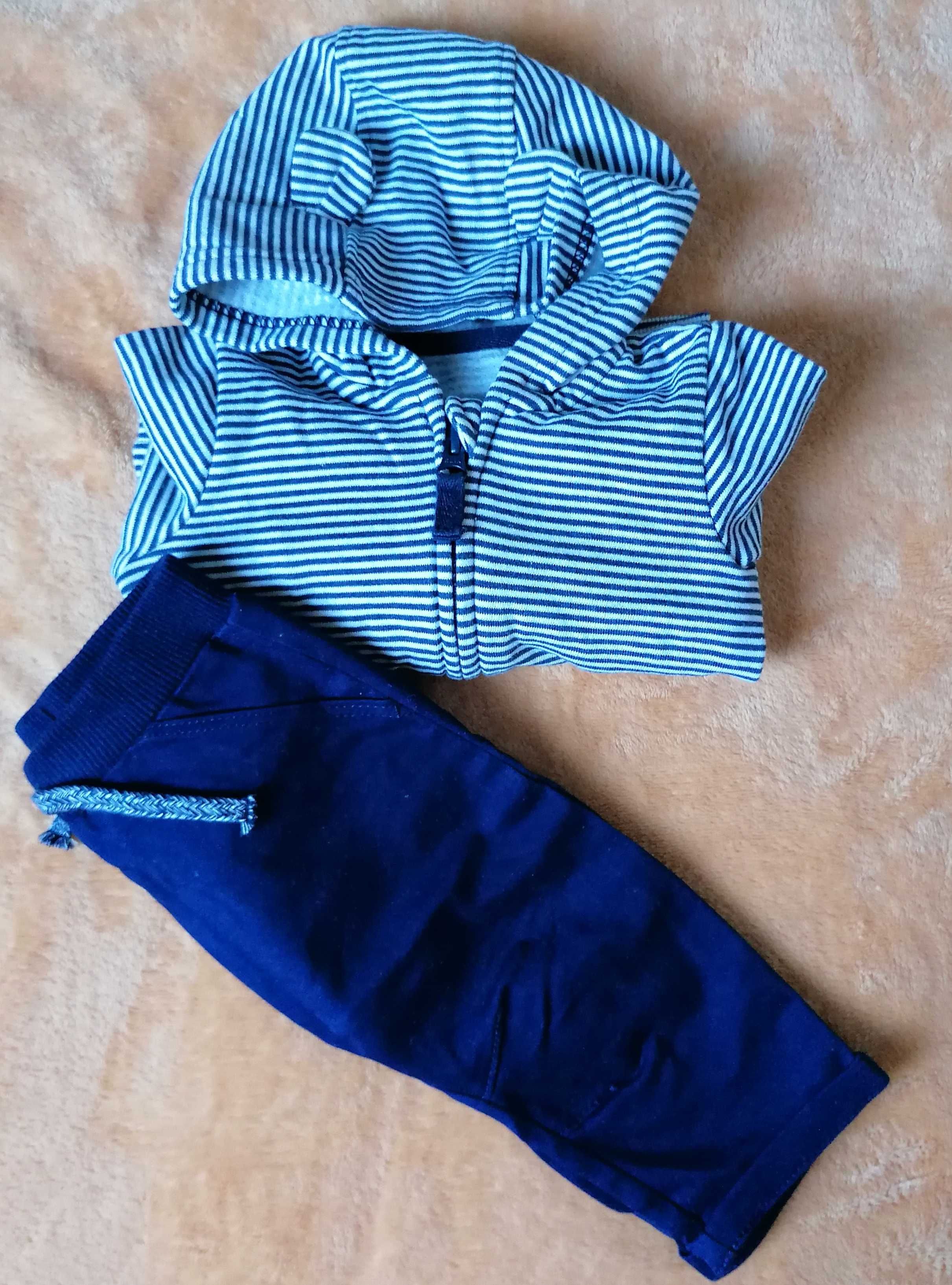 Komplet dla chłopca 62/68 bluza spodnie 3-6 miesięcy kaptur z uszkami