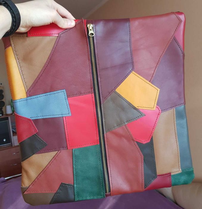 Шкіряна подушка. Hand made. Печворк