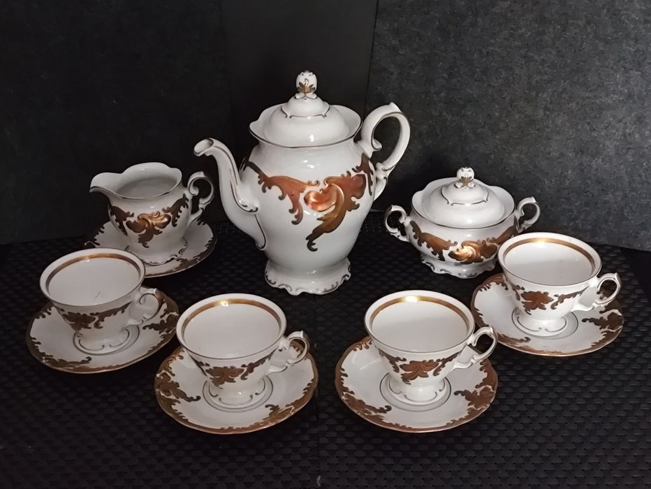 Porcelana Wawel W-ch  Serwis Tet-ta-Tet Mokka  Złoty Liść Fryderyka