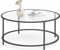 VASAGLE Stolik boczny okrągły, stolik kawowy stolik szklany z ramą