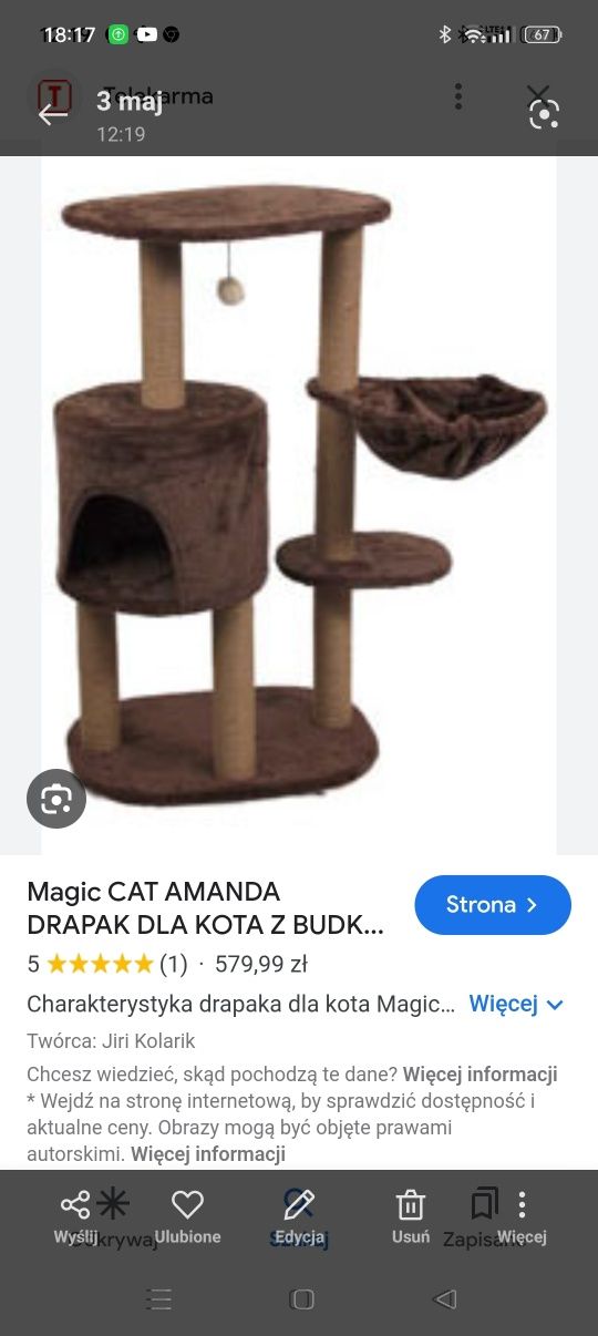 Magic cat amanda drapak dla kota z budka i leżanka brązowy pluszowy