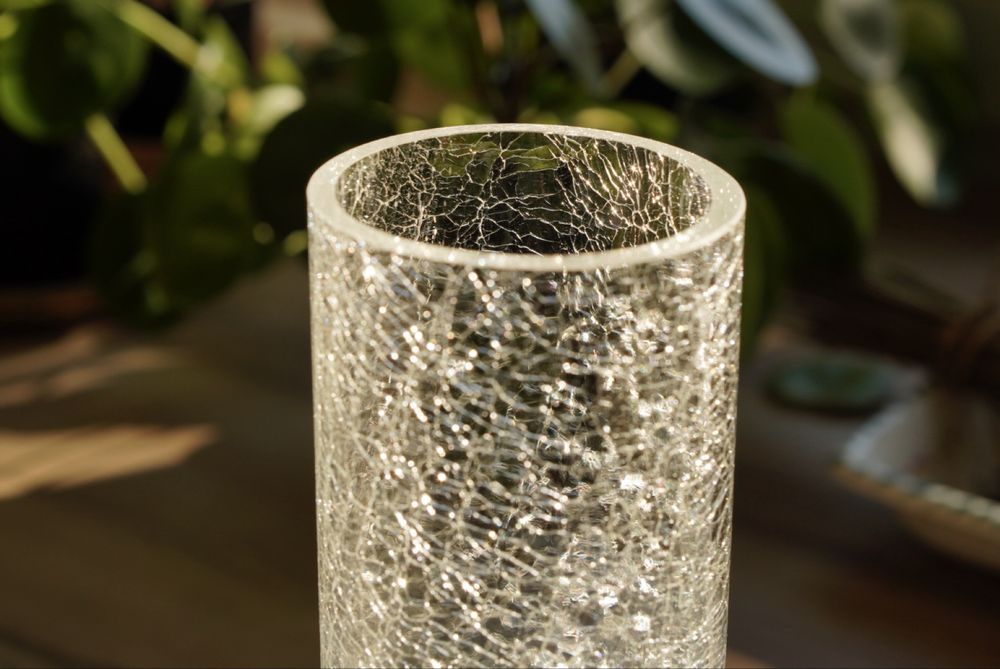 Piękny wazon tuba menzurka mrożone szkło spękane crackle