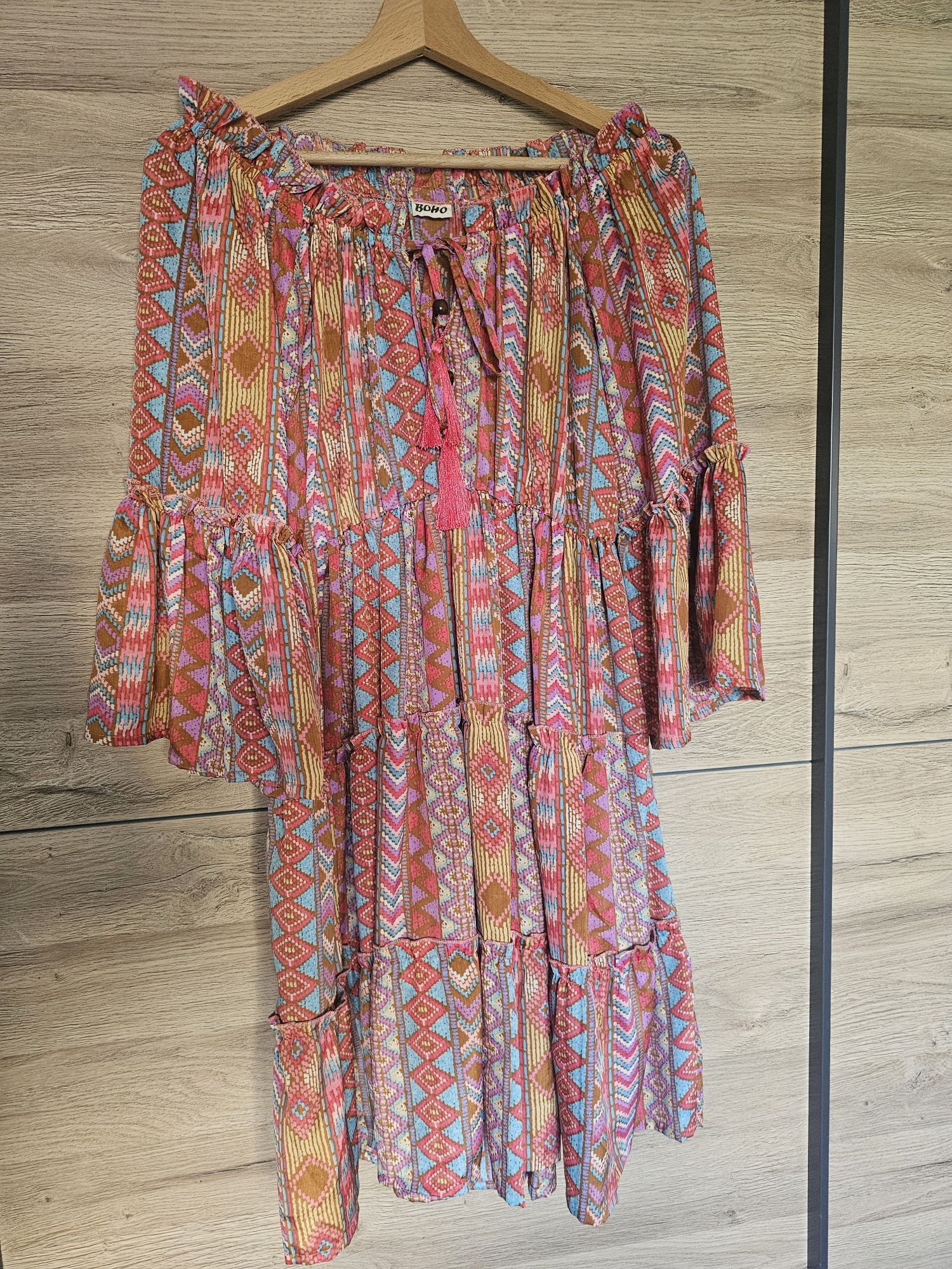 Letnia jedwabna sukienka boho hiszpanka jedwab rozm uniwersalny
