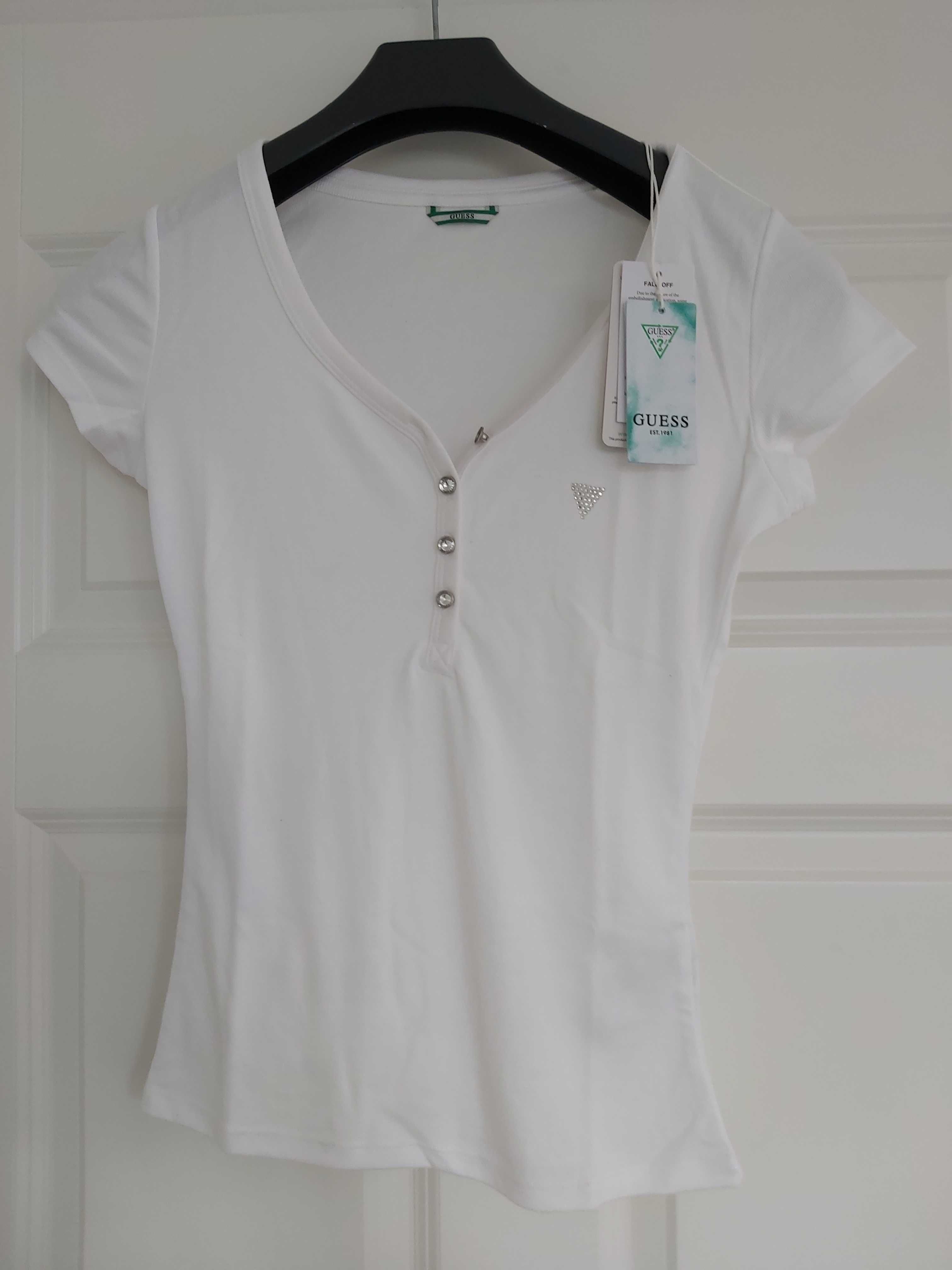 NOWY biały tshirt GUESS podkoszulek S cyrkonie TENCEL oddychajacy HIT