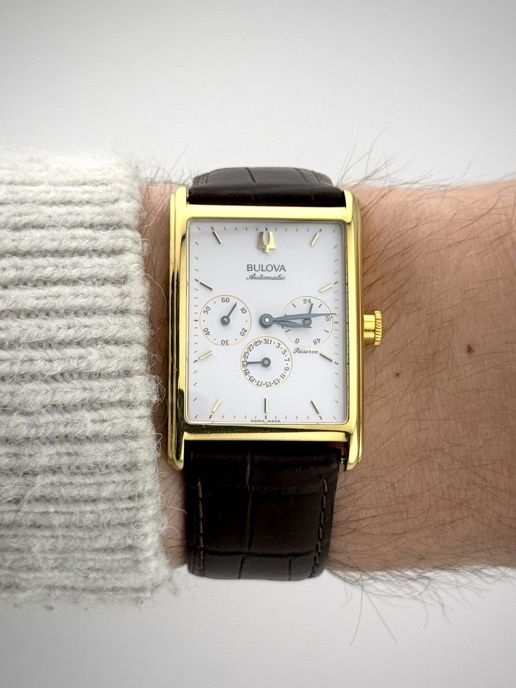 -3K WYPRZEDAŻ! FVAT 18k 750 Bulova Rectangular 13220 KOLEKCJONERSKI
