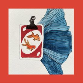 Ilustracja kolaż malarski custom ryby rybki materiał fala uno karta