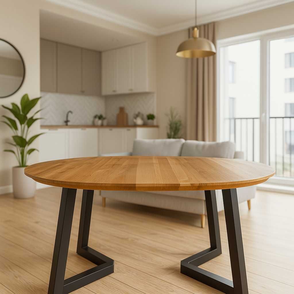 Stół Dębowy Okrągły LOFT, 100% Lite Drewno, Różne Wymiary, Rozkładany.