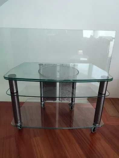 Mesa vidro - com rodas e tampo giratório