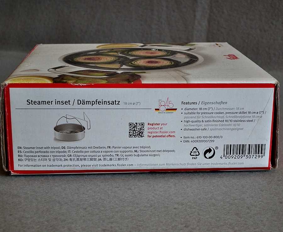 Oryginalny wkład do gotowania na parze FISSLER do szybkowarów 18cm