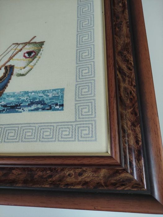 Quadro Bordado em ponte de cruz em linho