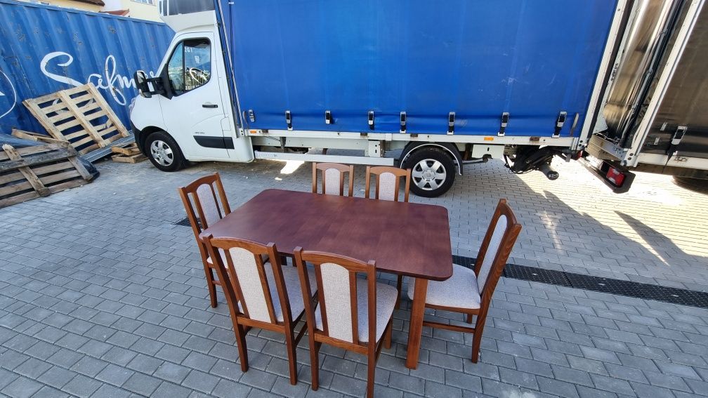 Nowe: Stół rozkładany + 6 krzeseł, kasztan+kawa z mlekiem, dostawa PL