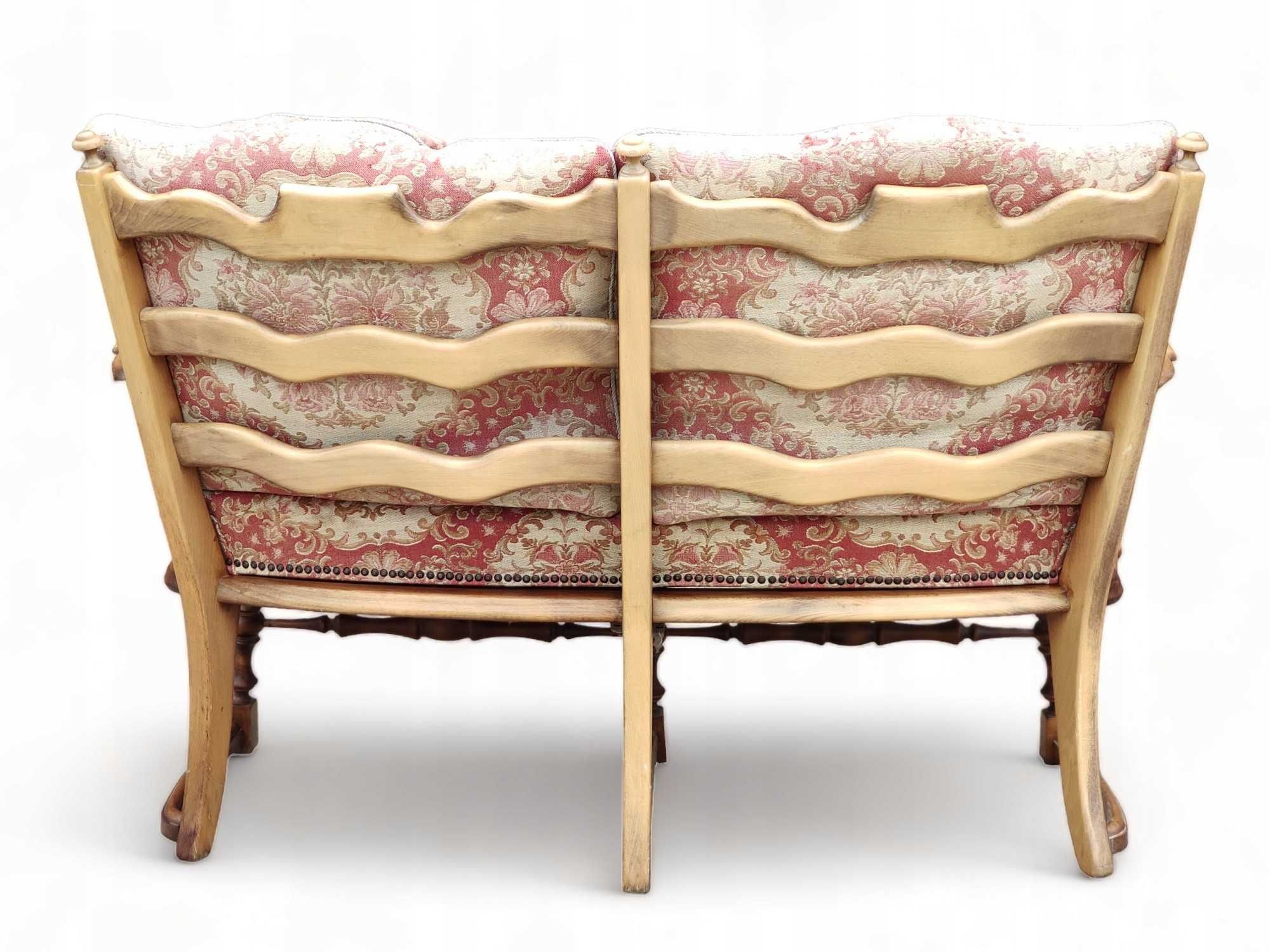 Stylowa sofa dwuosobowa, orzech, ławka drewniana