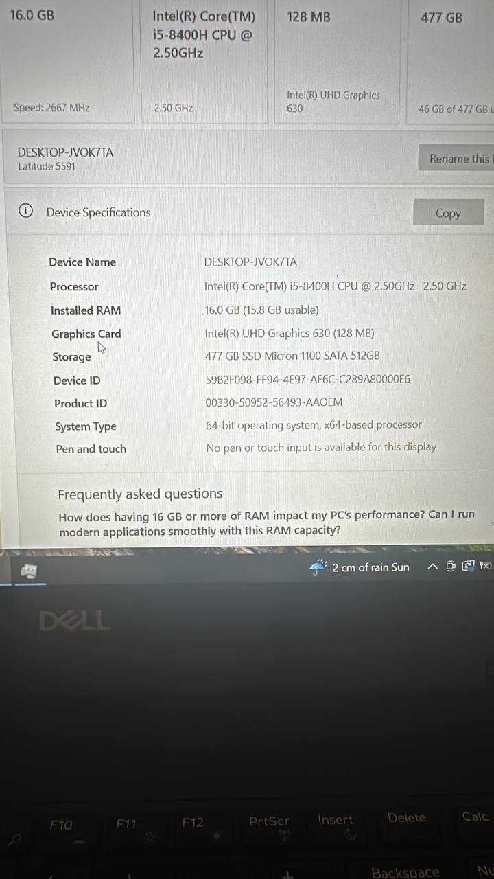 Dell Latitude 5591 Intel Core i5-8400H 16GB RAM 512GB SSD БЕЗ БАТАРЕЇ