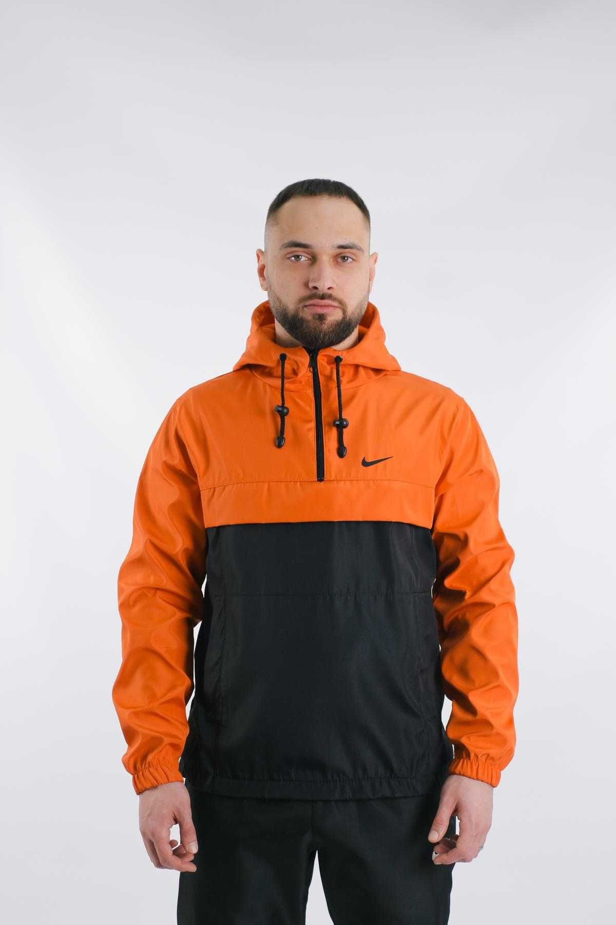 Анорак чоловічий Nike, помаранчево-чорний анорак найк, куртка, nike