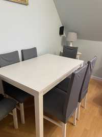 Drewniany stół rozkładany biały + 6 krzeseł KOMPLET