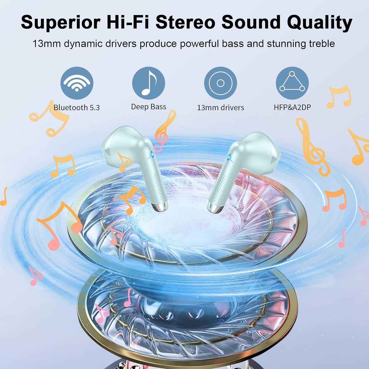 DRSAEC J55 słuchawki bezprzewodowe Bluetooth 5.3 IPX7 56h niebieskie
