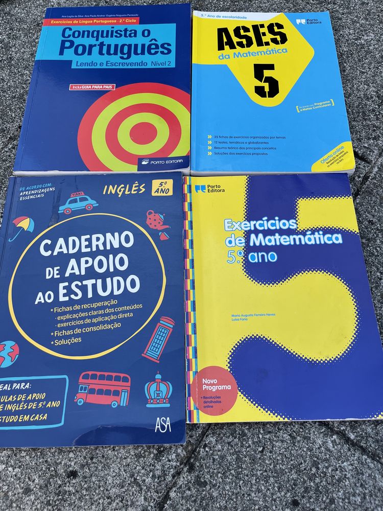 Livros de apoio ao estudo 5.ºano (Português, Matemática e Inglês)