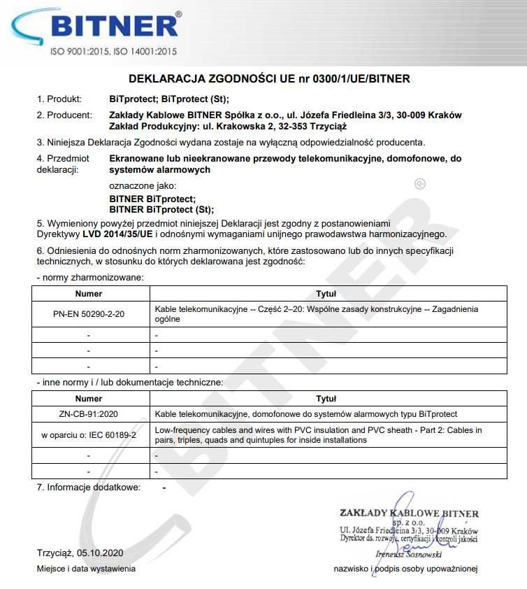 Przewód YTDY BiTprotect 8x0.5 mm Kabel ALARMOWY, DOMOFONOWY BITNER.