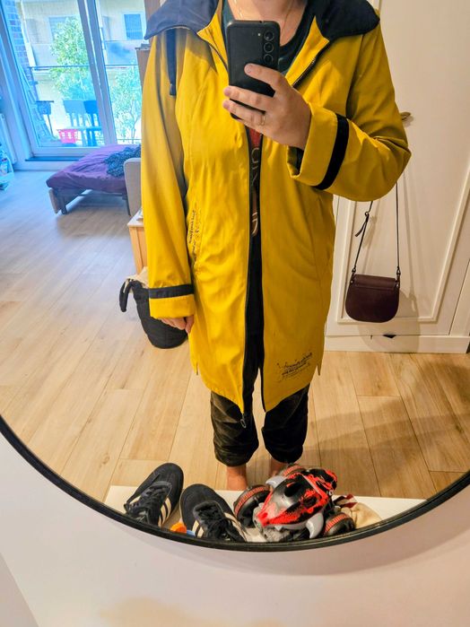 płaszcz damski, kolor musztardowy