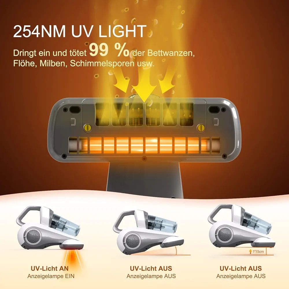 Ręczny odkurzacz łóżkowy alergie Dibea UV-10 do materacy lampa 300W 15