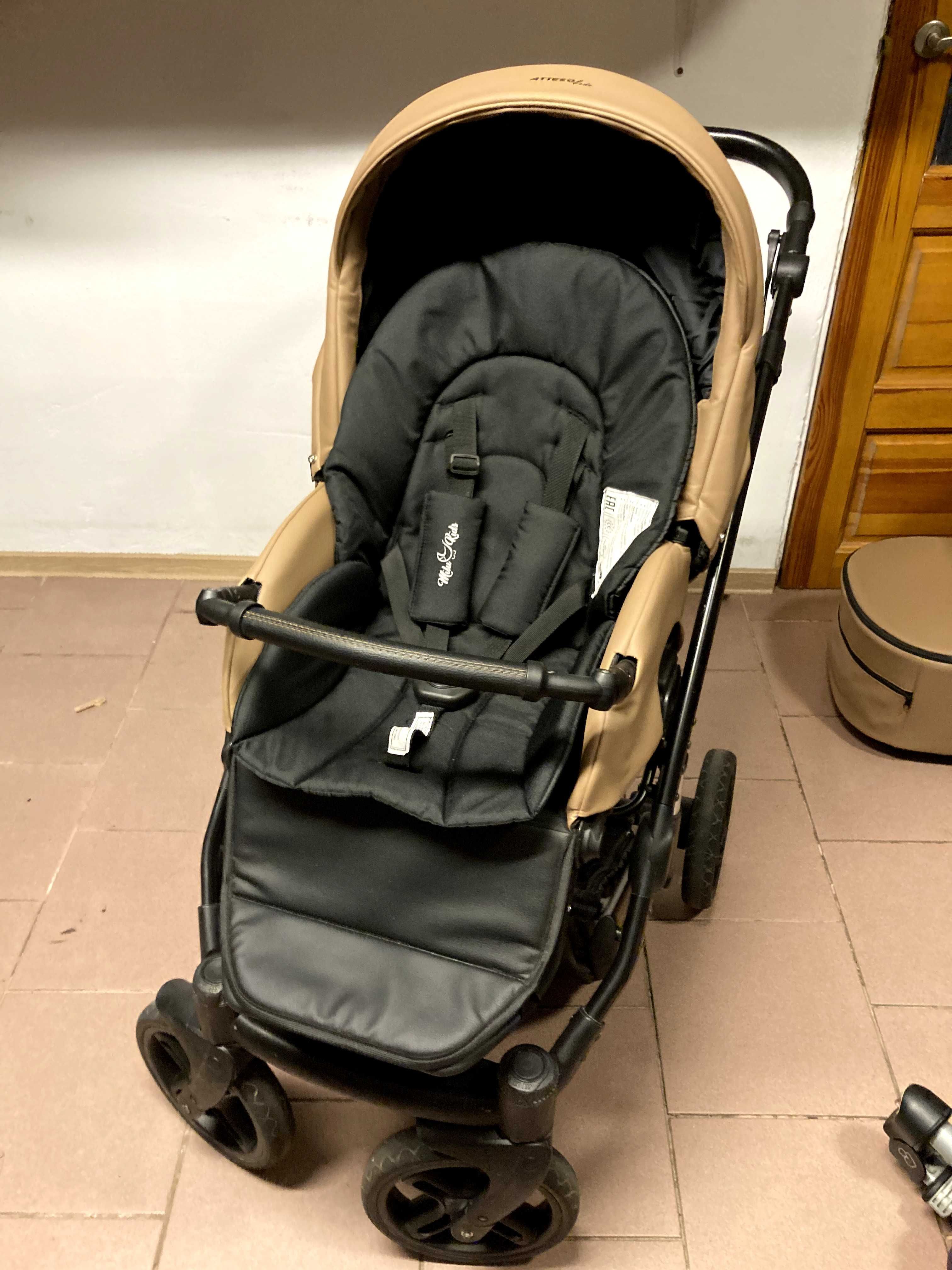 Wózek MILU KIDS Atteso 2w1 / 3w1 / 4w1 z bazą Eko Skóra Musztardowy