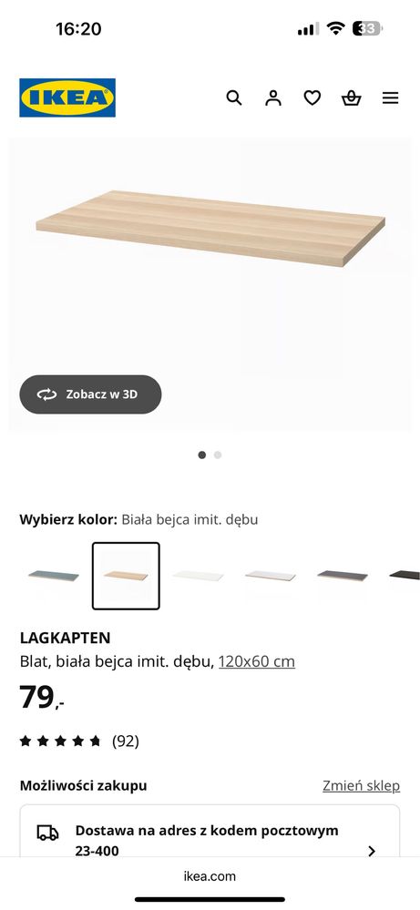 Blat do biurka stołu Ikea Lagkapten 120x60 dąb