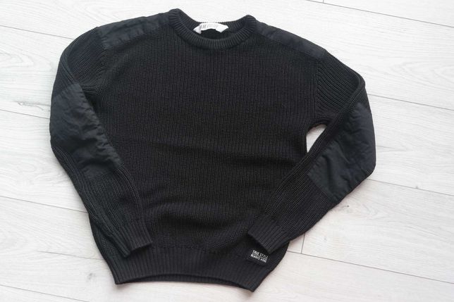 czarny akrylowy sweter z łatami~ h&m r.134/140
