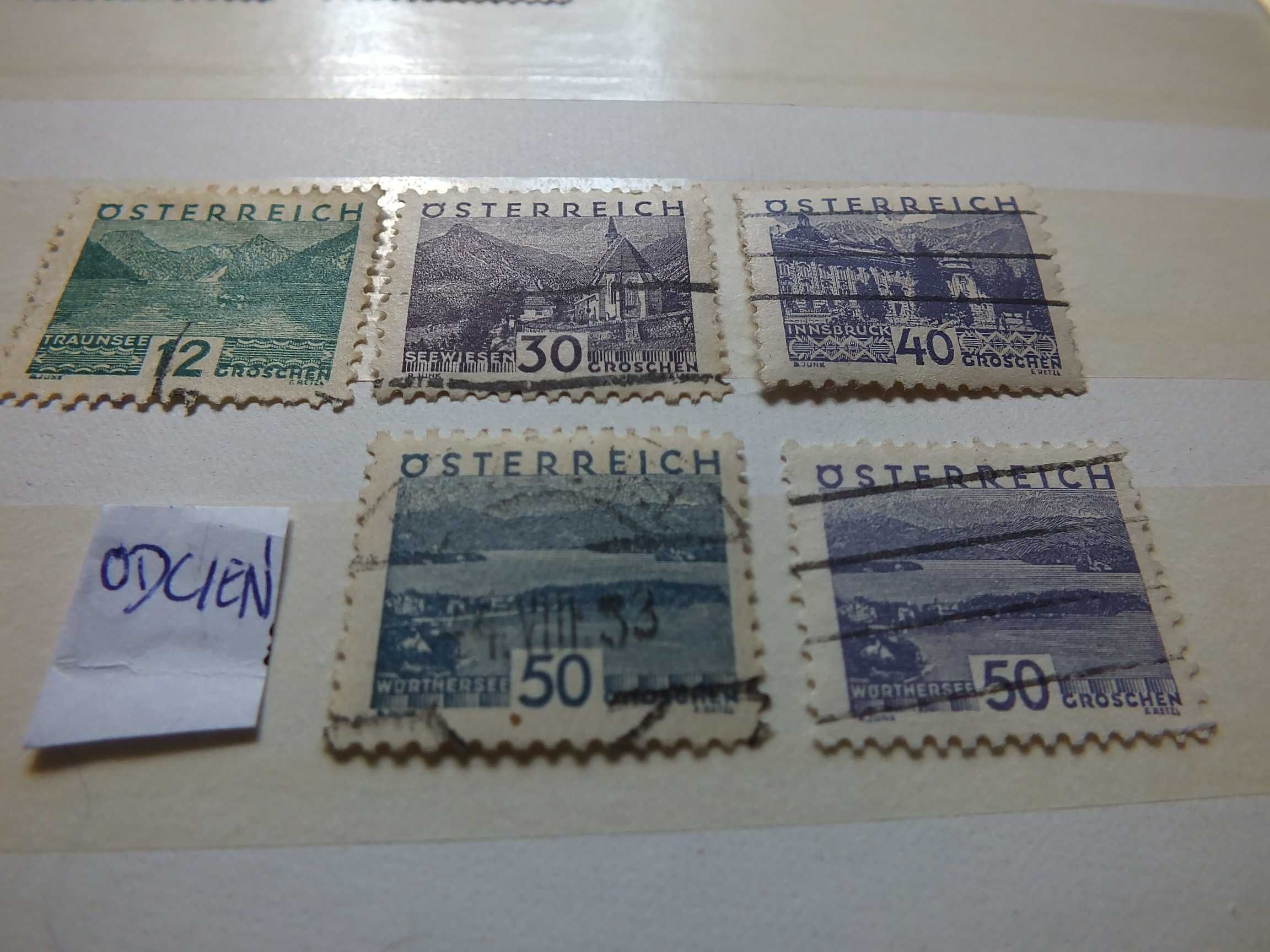 5szt. znaczki odcień Austria 1932r., Osterreich kasowane,klej WIDOKI