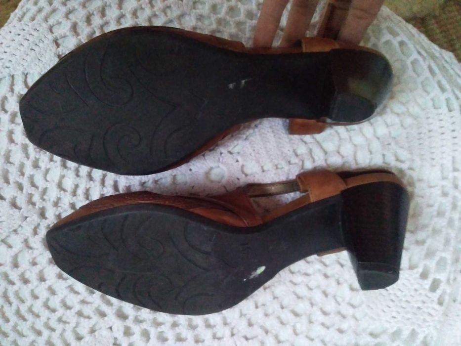 Skórzane sandały damskie na obcasie buty letnie czółenka rozmiar 37