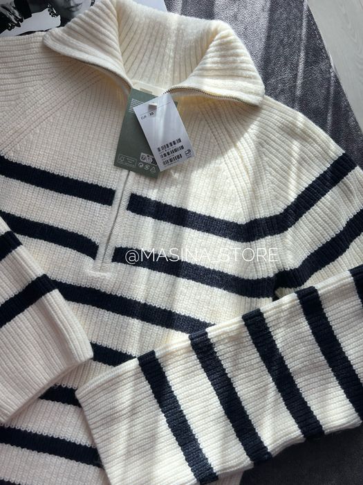 Светр новий жіночий H&M білий оригінал у смужку XS на блискавці