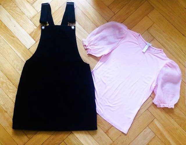 Zestaw Bluzka Sinsay Sukienka jeansowa na szelkach CROPP S 36