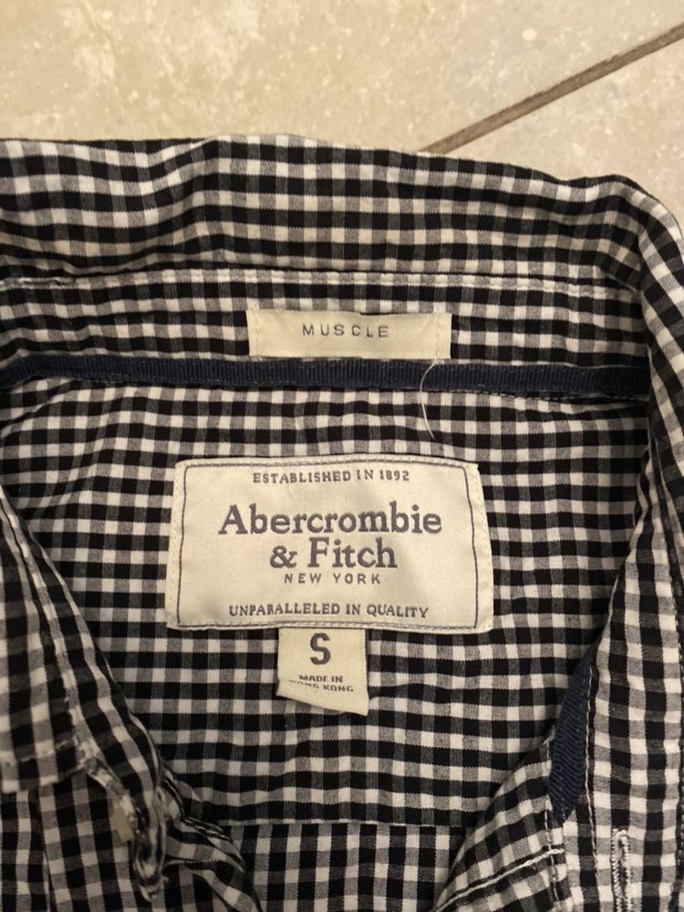 Abercrombie A&F męska koszula w kratkę S/M czarno - biała, ideał