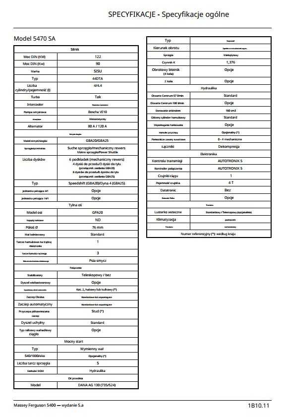 Instrukcja napraw Massey Ferguson MF 5425, 5435, 5445, 5455, 5460 PL