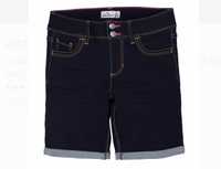 Новые черные джинсовые шорты бермуды с ярко-розовой строчкой, 7 лет