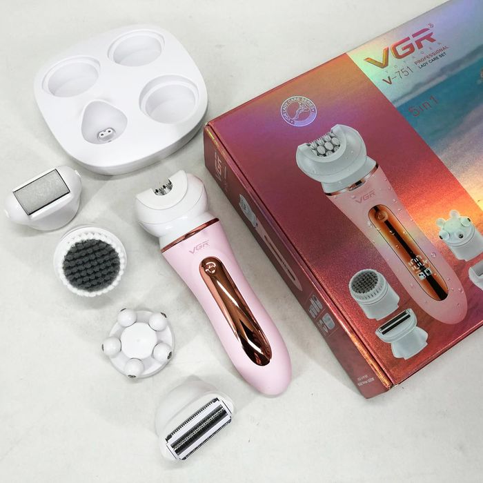 ‼️ Епілятор, депілятор  VGR 5 в 1 V-751, 5 насадок. Рожевий, зелений.
