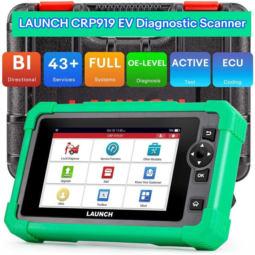 Máq. Diagnostico Auto V. Elétricos Launch CRP919 EV Original Nova