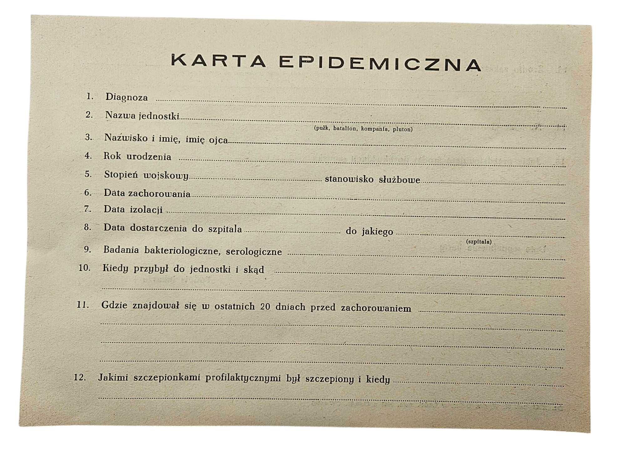 Wojskowy Druk - Karta epidemiczna