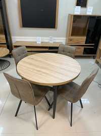 (934) Stół okrągły rozkładany + 4 krzesła, nowe 1220 zł