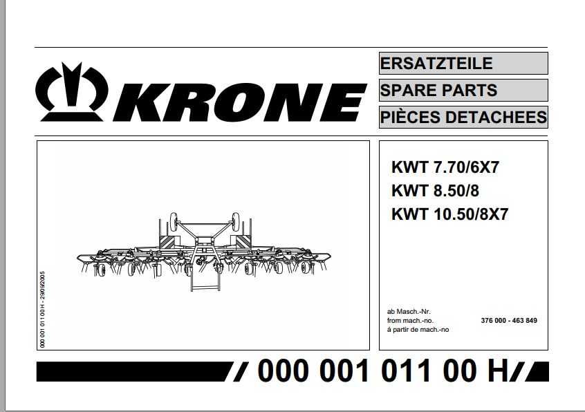 Katalog części KRONE KW 5.50/4X7, 6.70, 7.70/6X7
