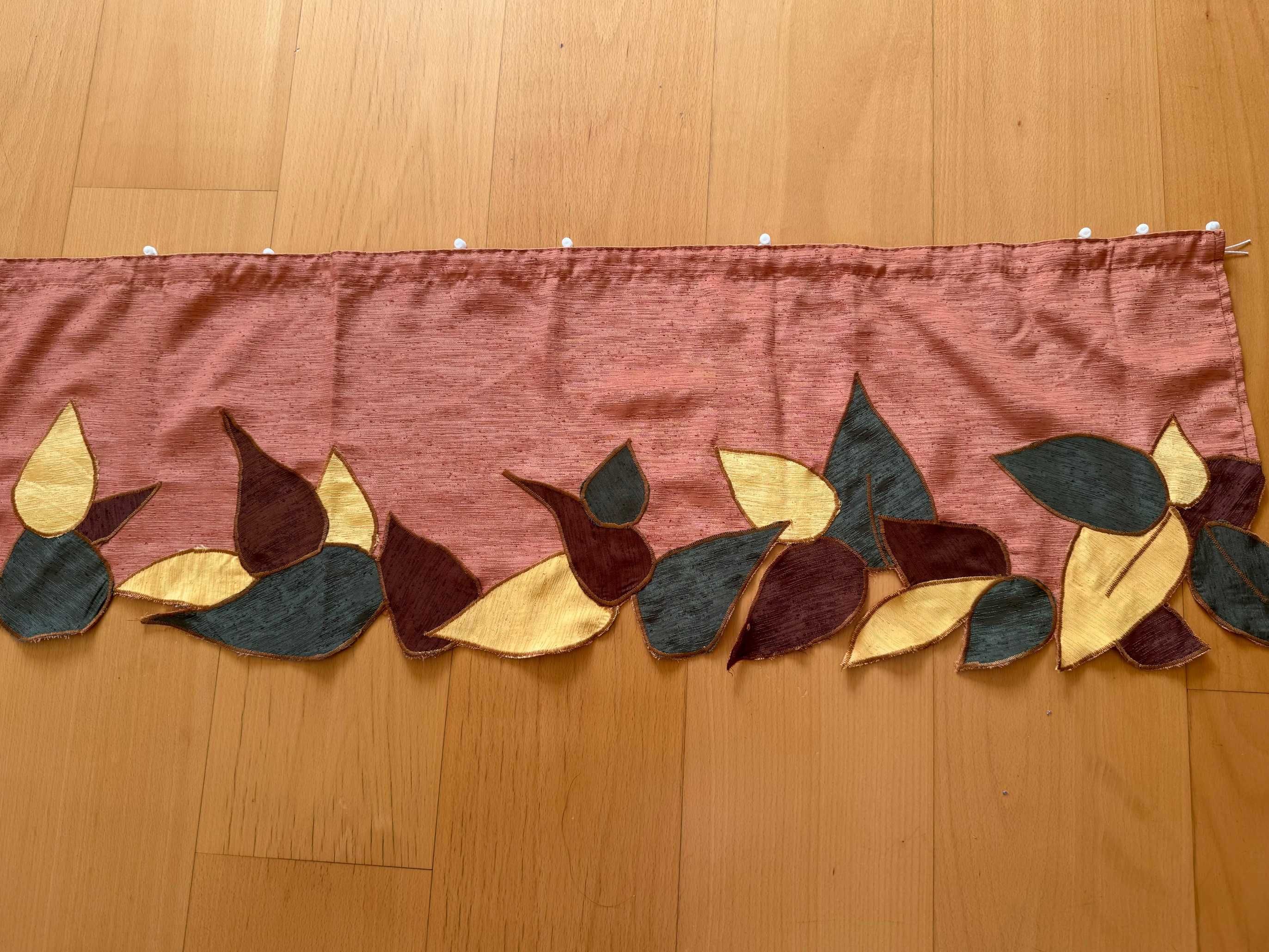 Lambrekin, zasłonka w kolorze morelowym z liśćmi, 140 x 35 cm