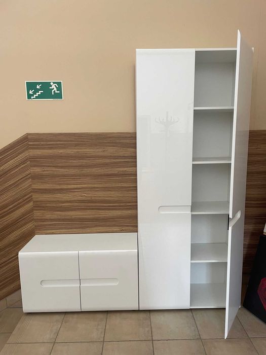 Przedpokój Azteca Trio biały połysk szafa, szafka na buty